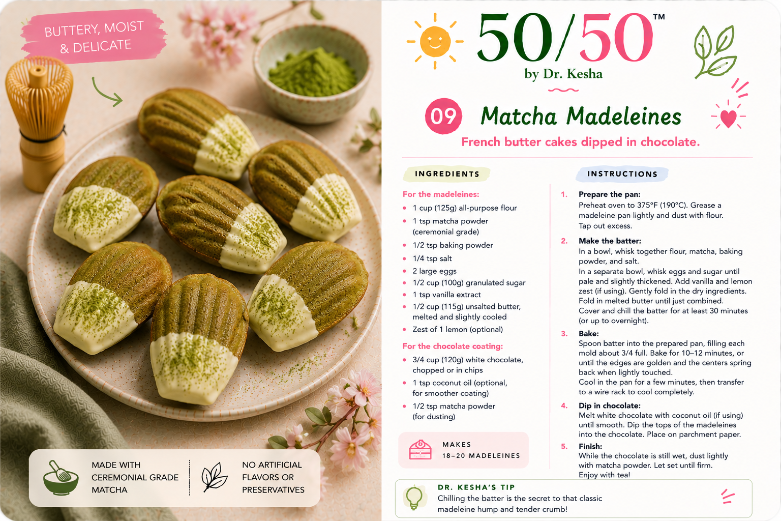 Matcha Madeleines by 50/50 by Dr. Kesha