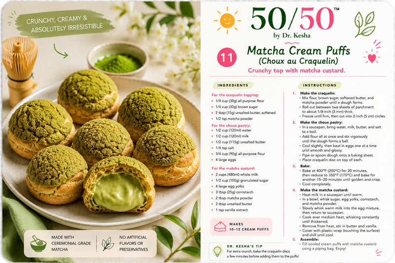 Matcha Cream Puffs (Choux au Craquelin)