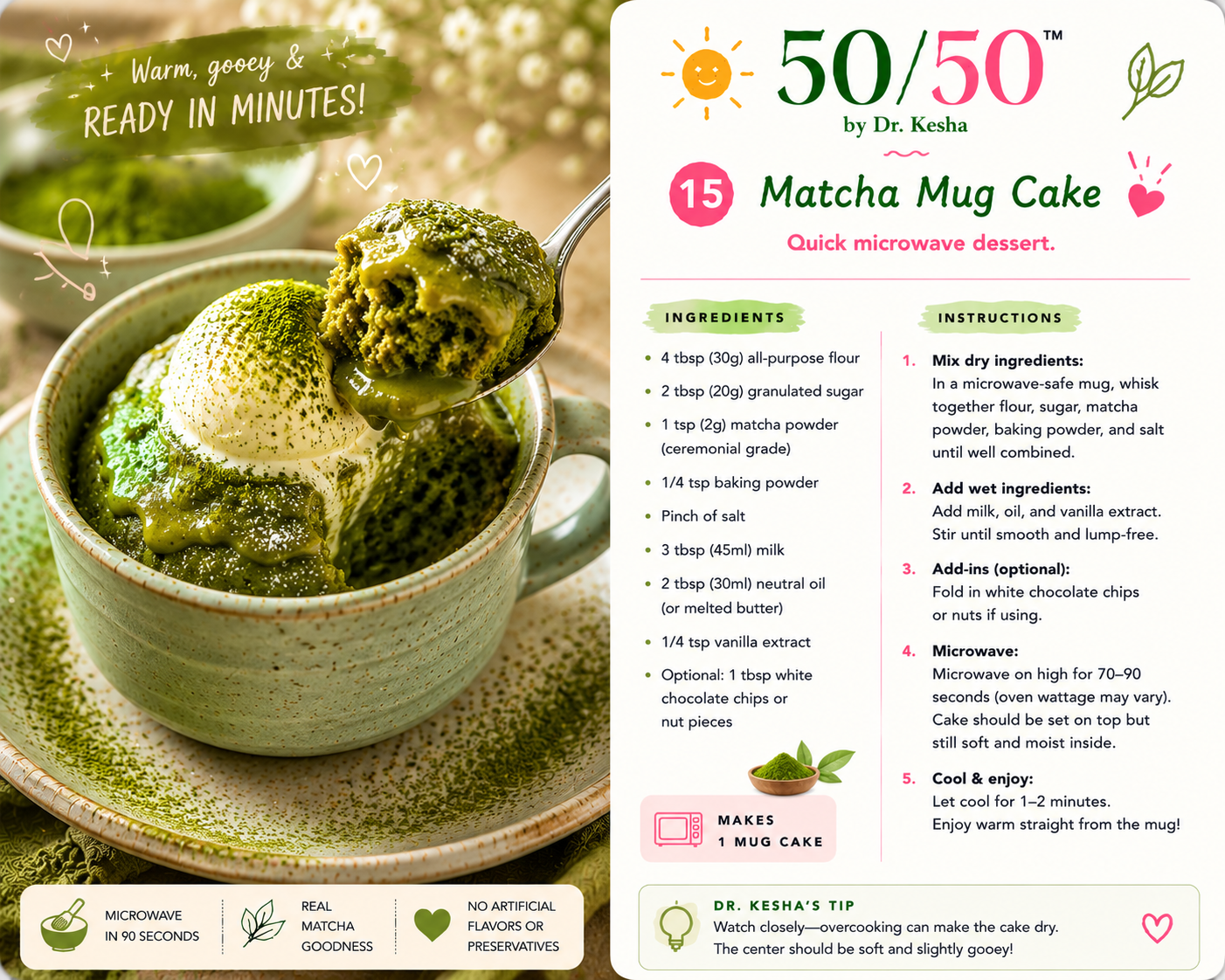 Matcha Mug Cake by 50/50 by Dr. Kesha