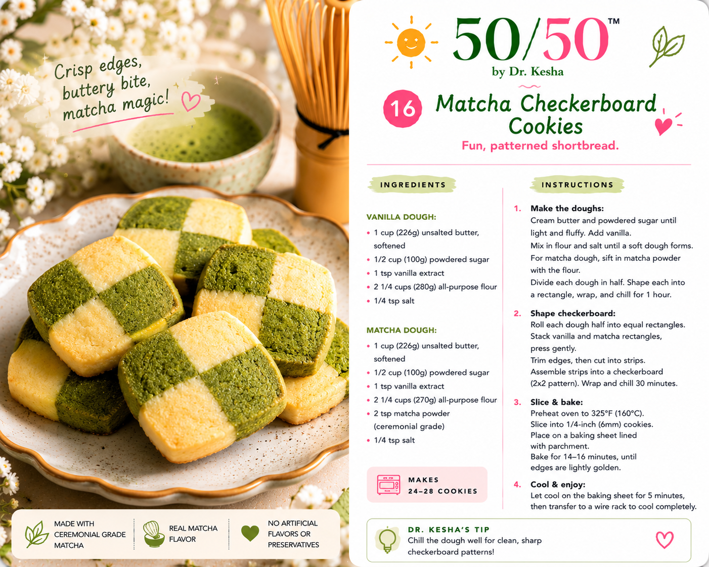 Matcha Checkerboard Cookies by 50/50 by Dr. Kesha