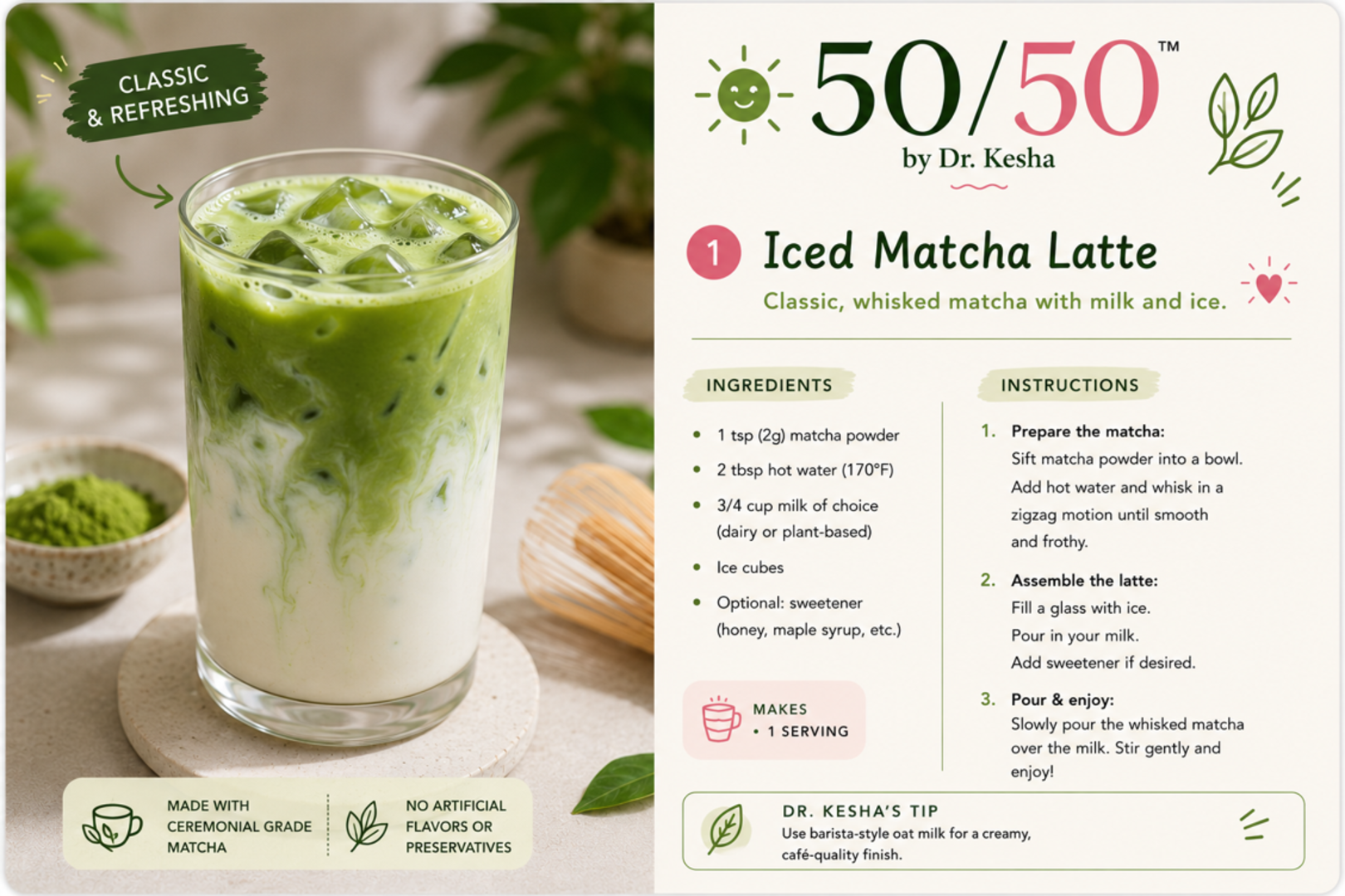 Iced Matcha Latte by 50/50 by Dr. Kesha