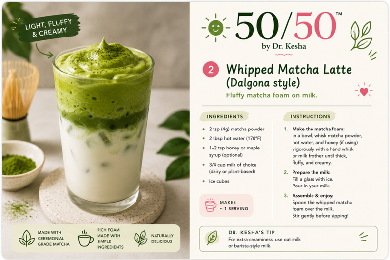 Whipped Matcha Latte (Dalgona Style): Fluffy Matcha Foam on Milk
