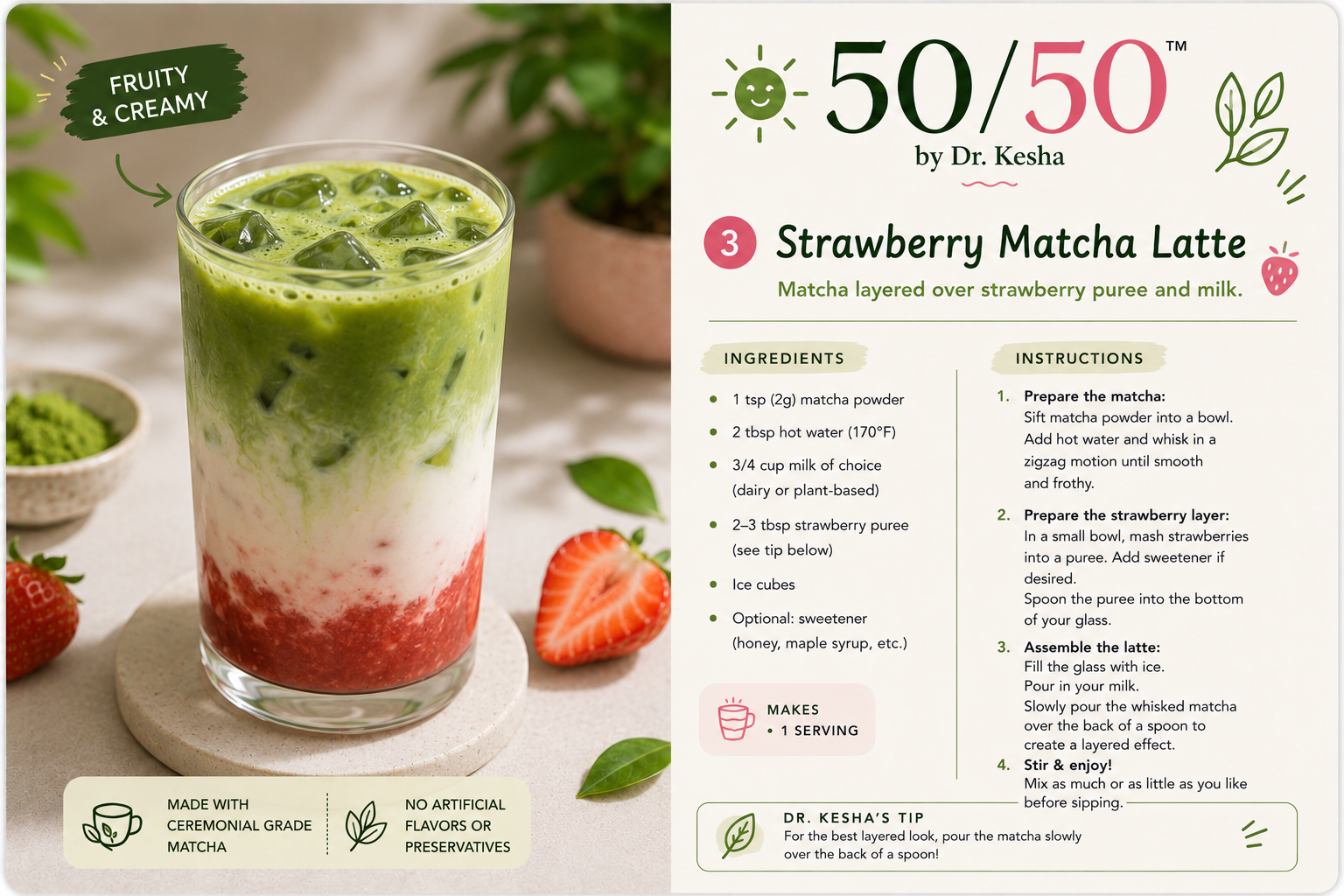 Strawberry Matcha Latte by 50/50 by Dr. Kesha