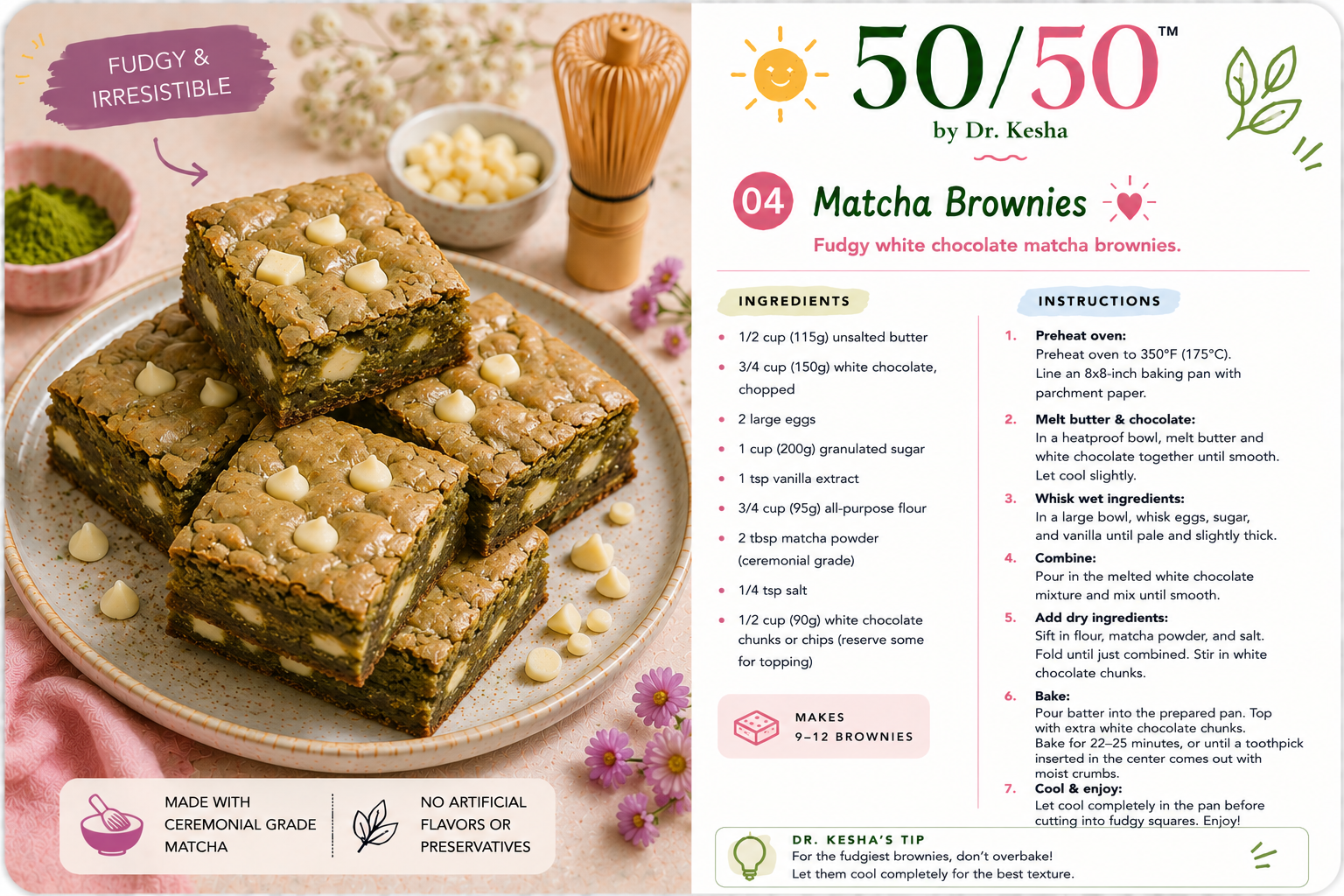 Matcha Brownies by 50/50 by Dr. Kesha