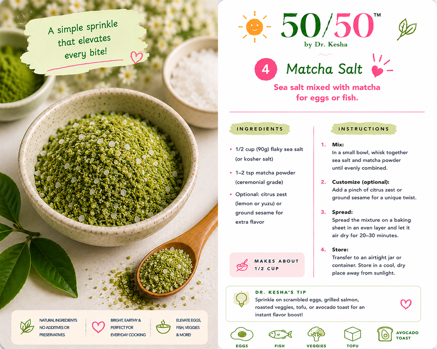 Matcha Sea Salt Dark Chocolate Bark by 50/50 by Dr. Kesha