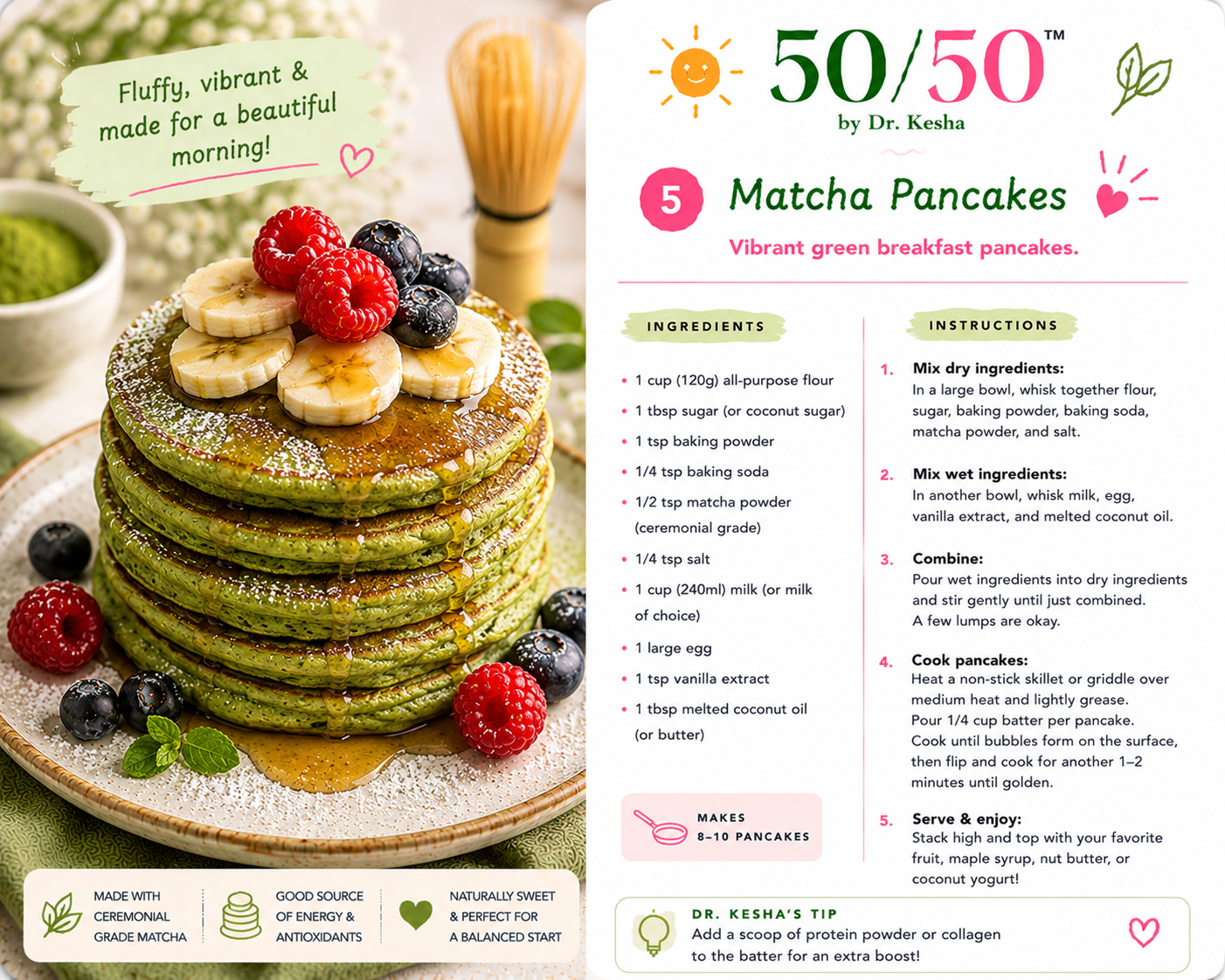 Matcha Pancakes by 50/50 by Dr. Kesha