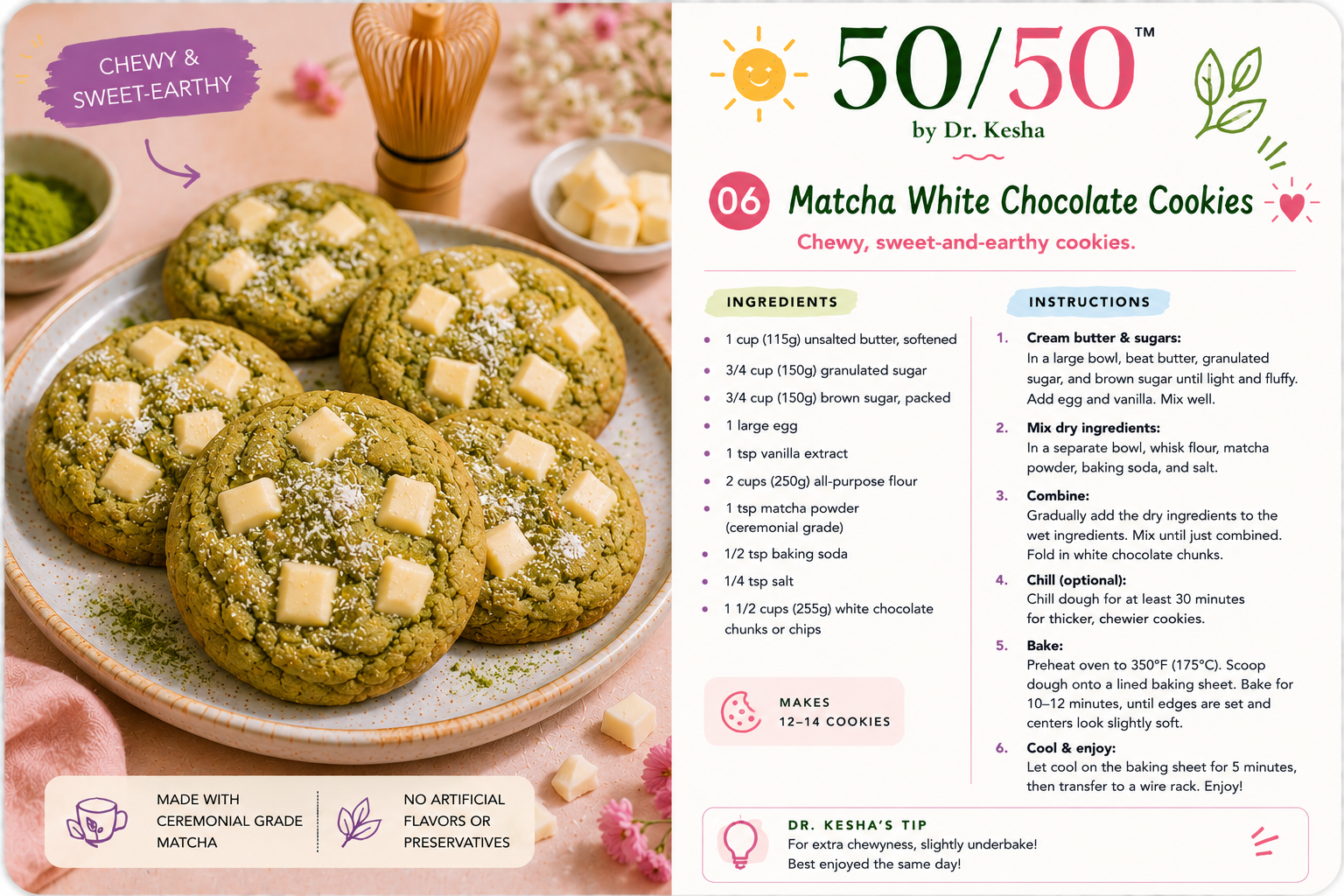Matcha White Chocolate Cookies by 50/50 by Dr. Kesha