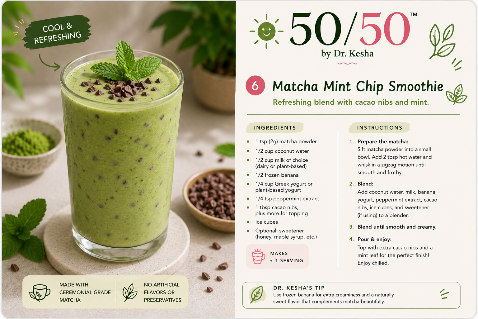 Matcha Mint Chip Smoothie by 50/50 by Dr. Kesha