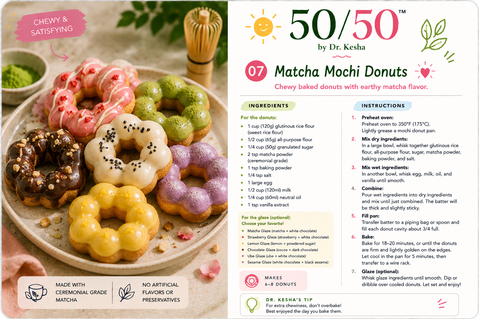 Matcha Mochi Donuts by 50/50 by Dr. Kesha