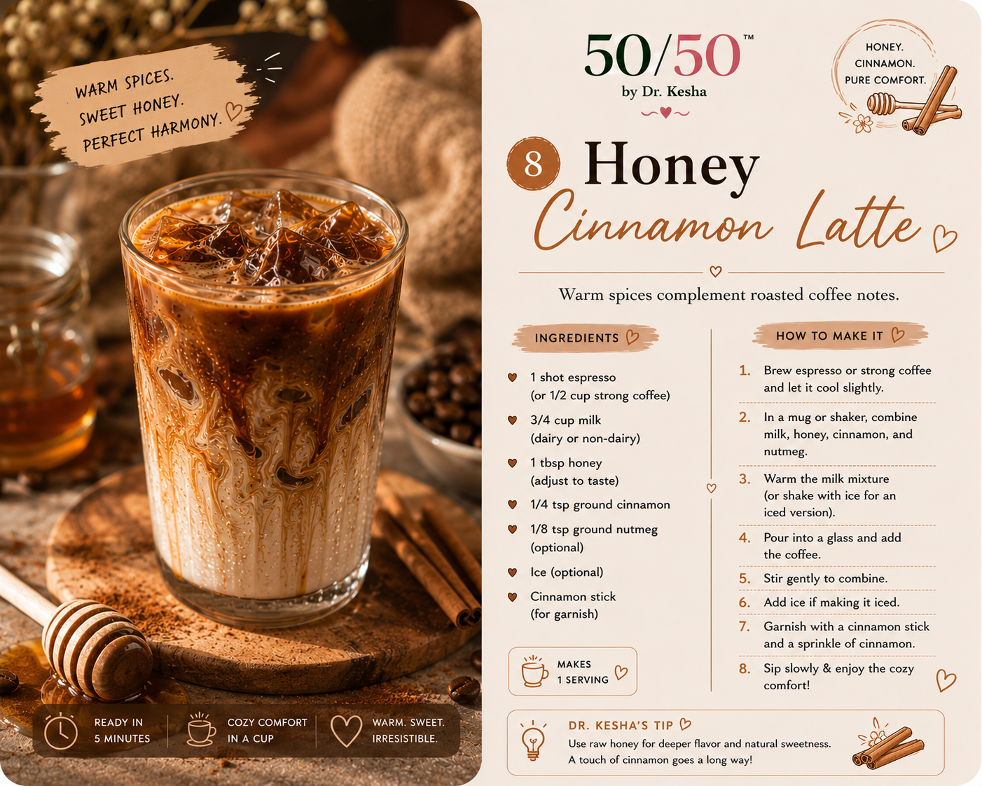 Honey Cinnamon Latte with cinnamon stick garnish and warm spices